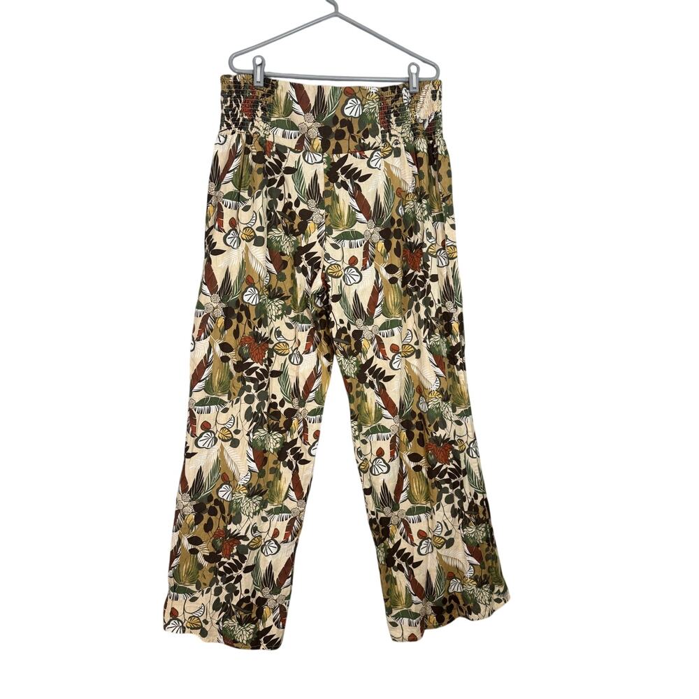 NEW Cato Linen Blend Wide Leg Pants Sea Grass Tropical Hi-Rise Womens XL Flowy